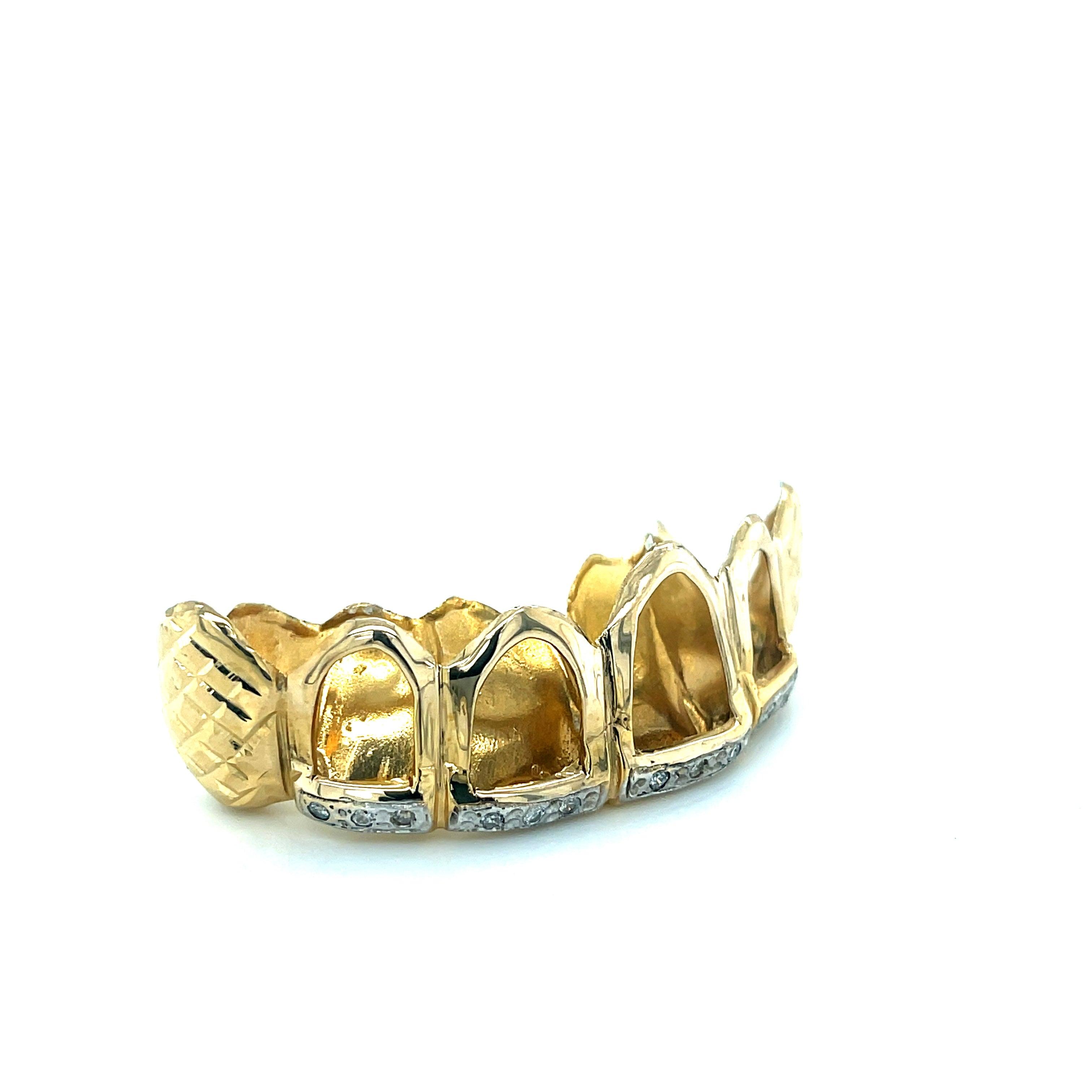 6pc Gold Open Face Diamond Grillz - Seattle Gold Grillz