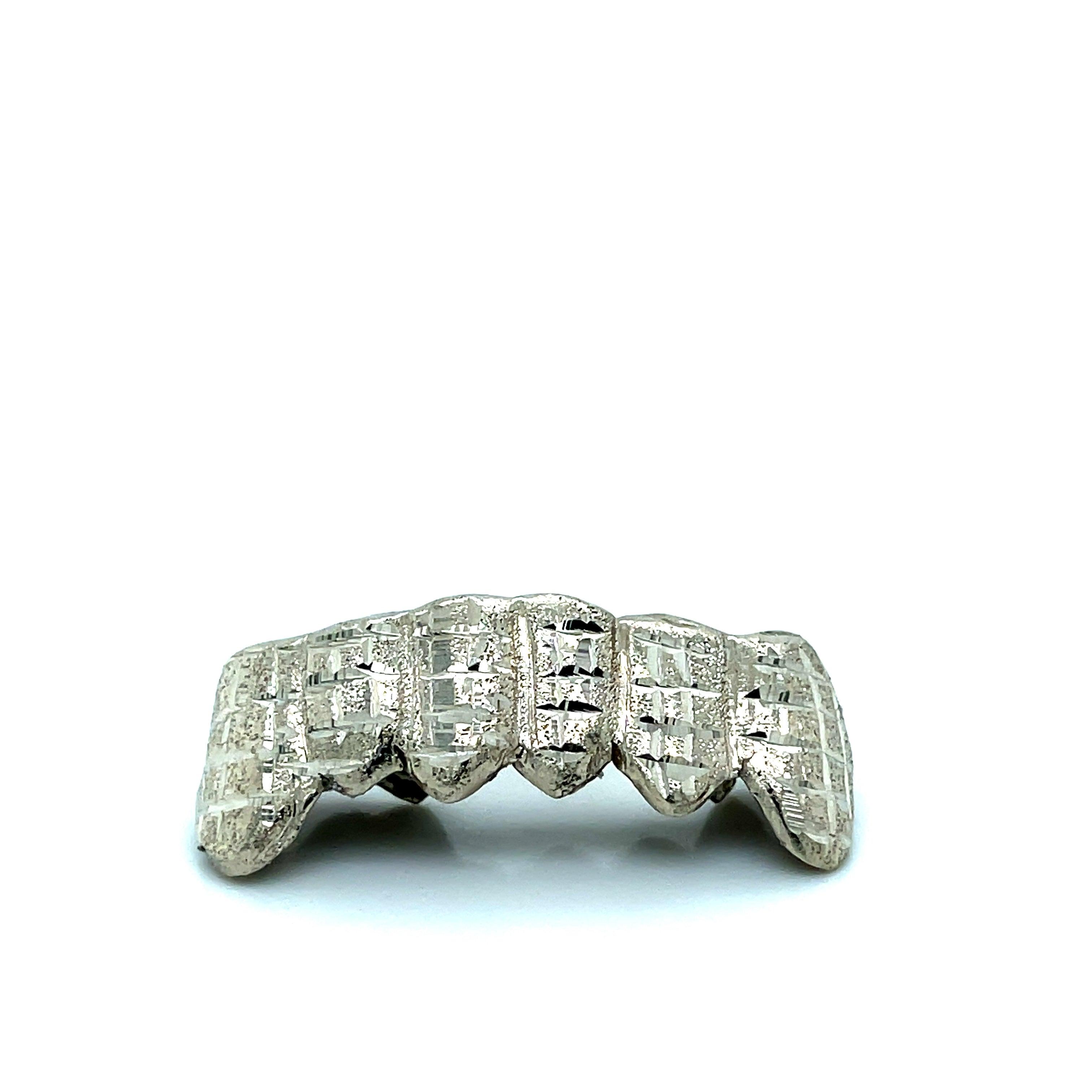 6pc White Gold Dusted Bricks Bottom Grillz - Seattle Gold Grillz