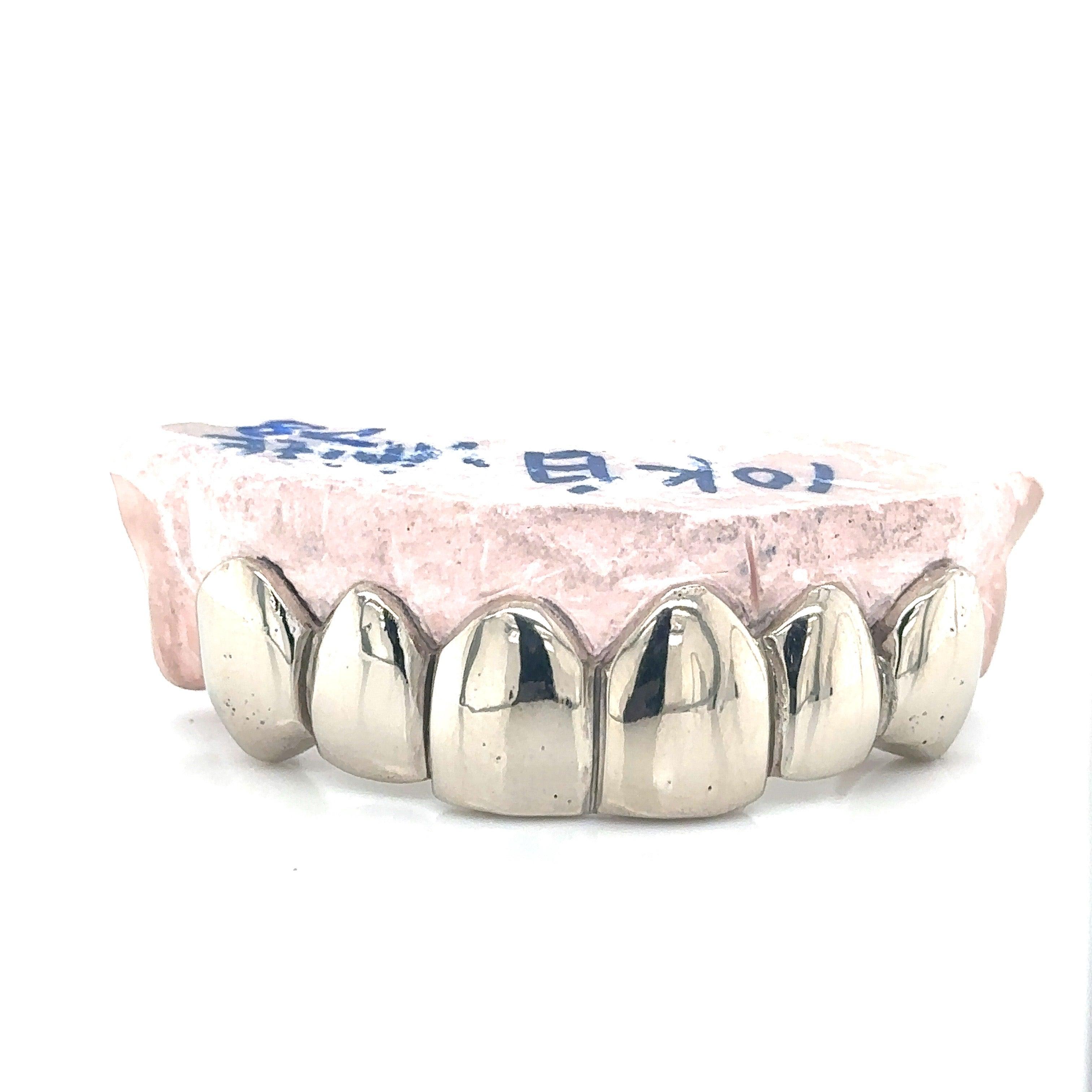 6pc White Gold Perm Cut Top Grillz - Seattle Gold Grillz