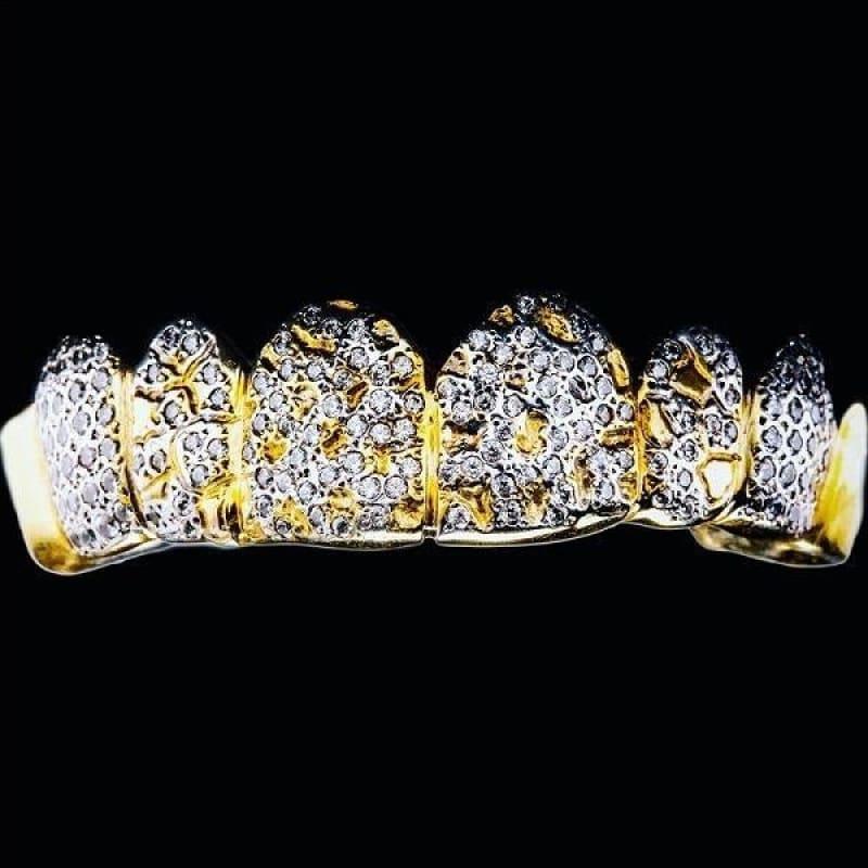 8pc Gold Diamond Nugget Grillz - Seattle Gold Grillz