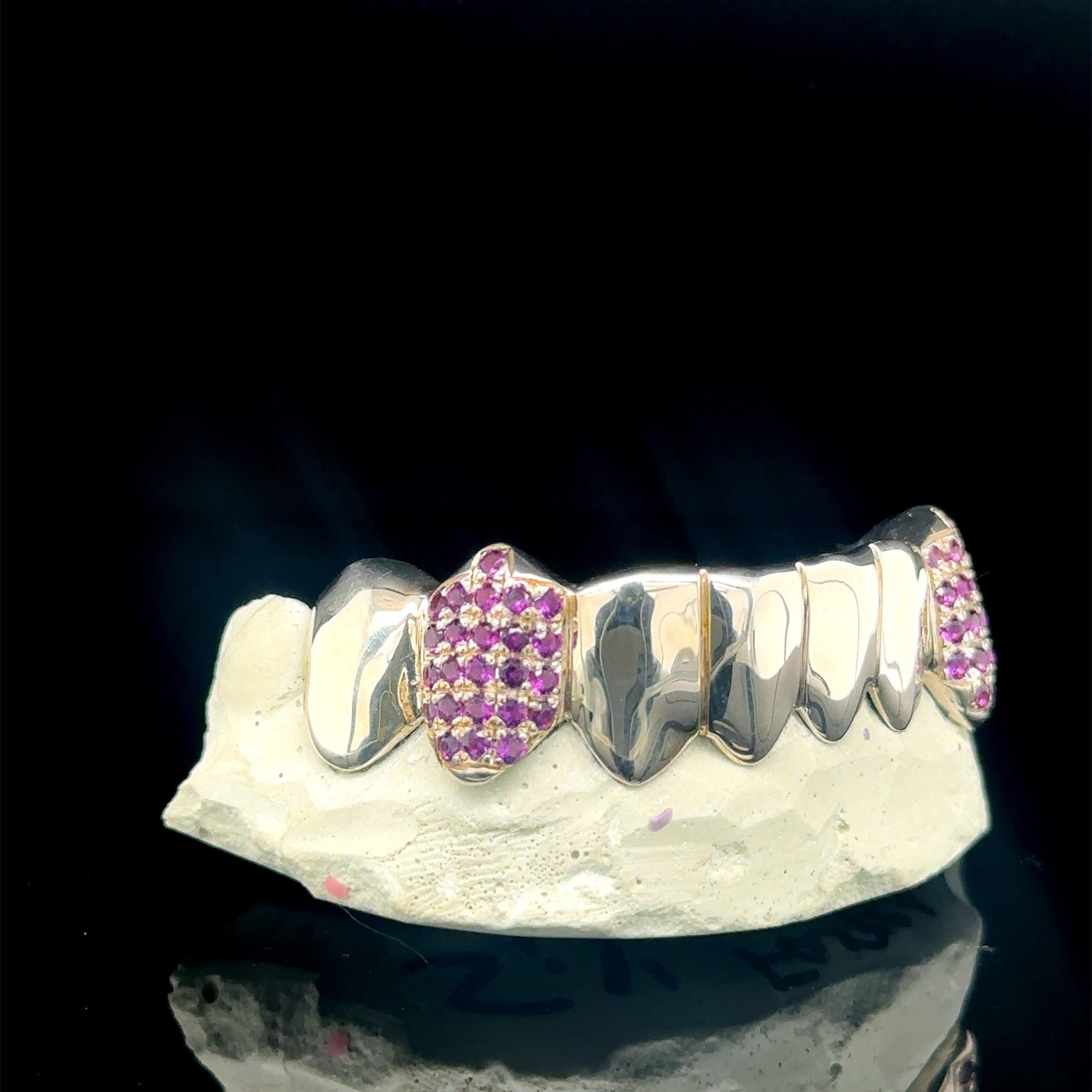 8pc Silver Amethyst Fang Bottom Grillz - Seattle Gold Grillz