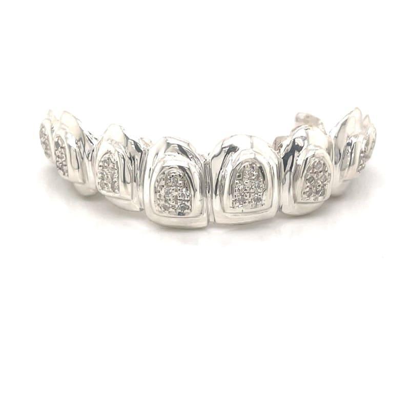 8pc Silver Diamond Top Grillz - Seattle Gold Grillz