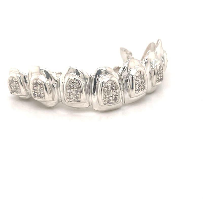 8pc Silver Diamond Top Grillz - Seattle Gold Grillz