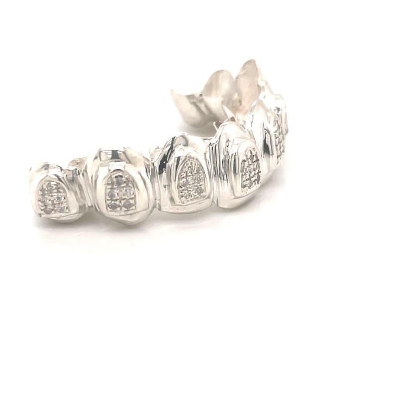 8pc Silver Diamond Top Grillz - Seattle Gold Grillz