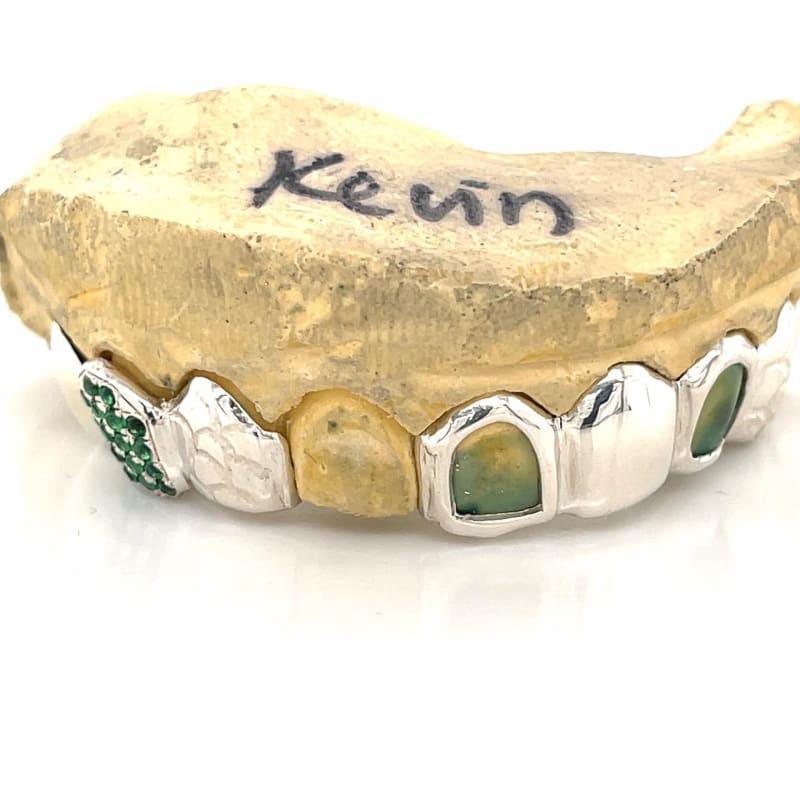 8pc Silver Emerald Open Face Grillz - Seattle Gold Grillz