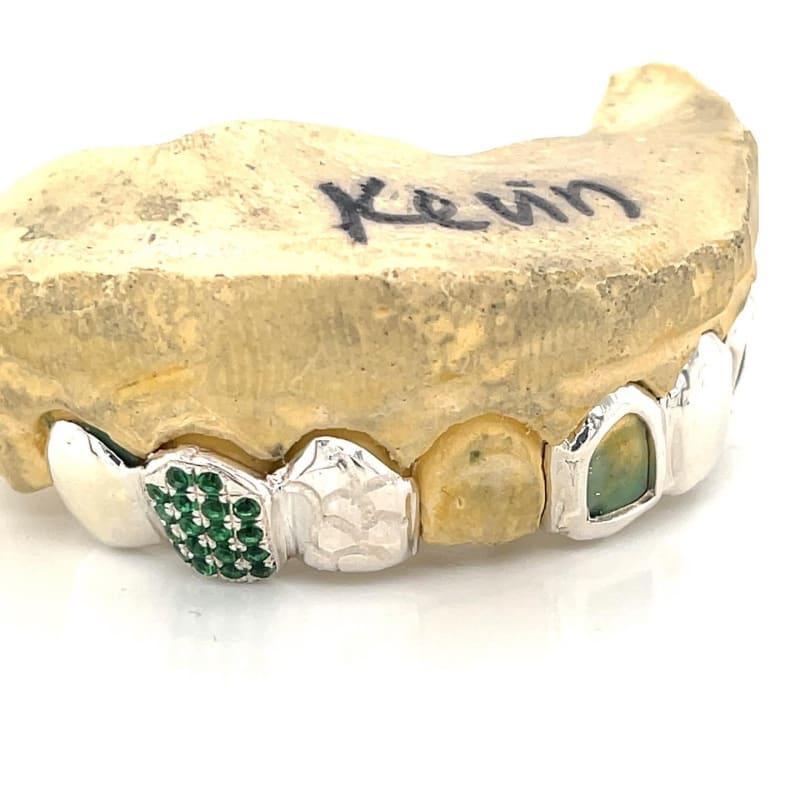 8pc Silver Emerald Open Face Grillz - Seattle Gold Grillz