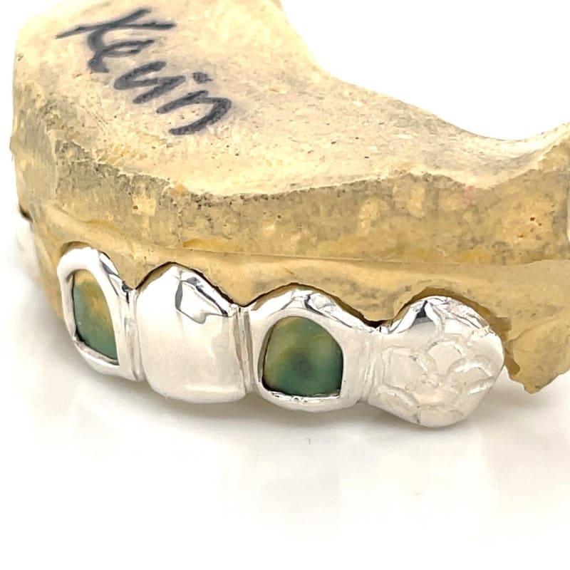 8pc Silver Emerald Open Face Grillz - Seattle Gold Grillz