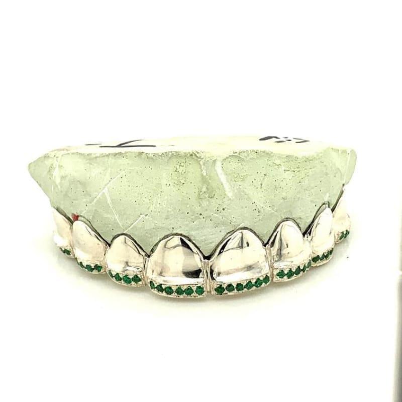 8pc Silver Emerald Tipped Grillz - Seattle Gold Grillz
