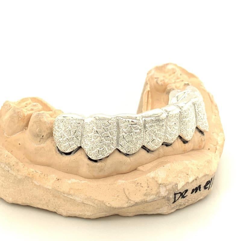 8pc Silver Gator Diamond Dust Bottom Grillz - Seattle Gold Grillz