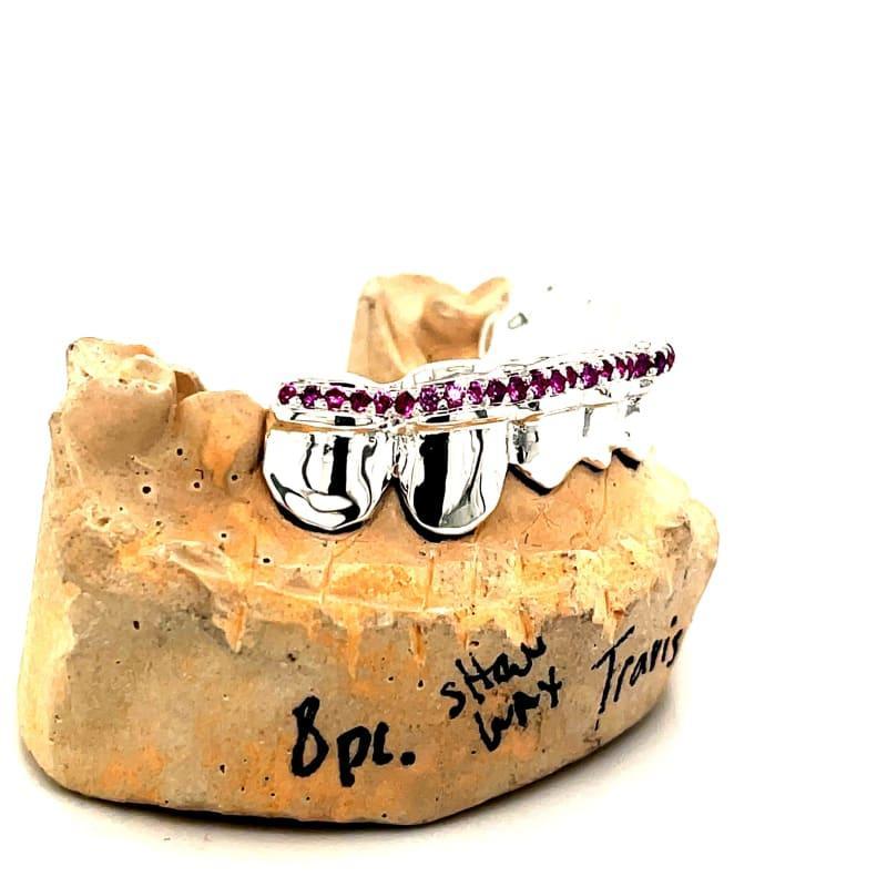 8pc Silver Ruby Tipped Grillz - Seattle Gold Grillz