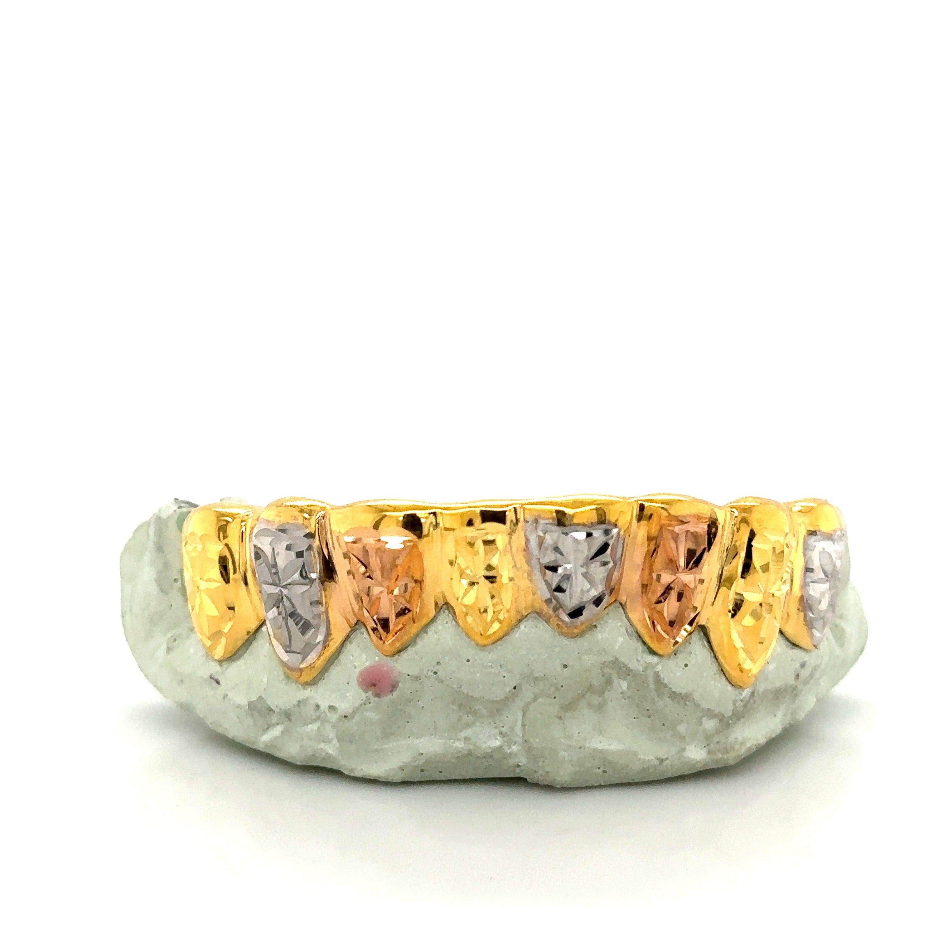8pc Tri Tone Valentino Bottom Grillz - Seattle Gold Grillz