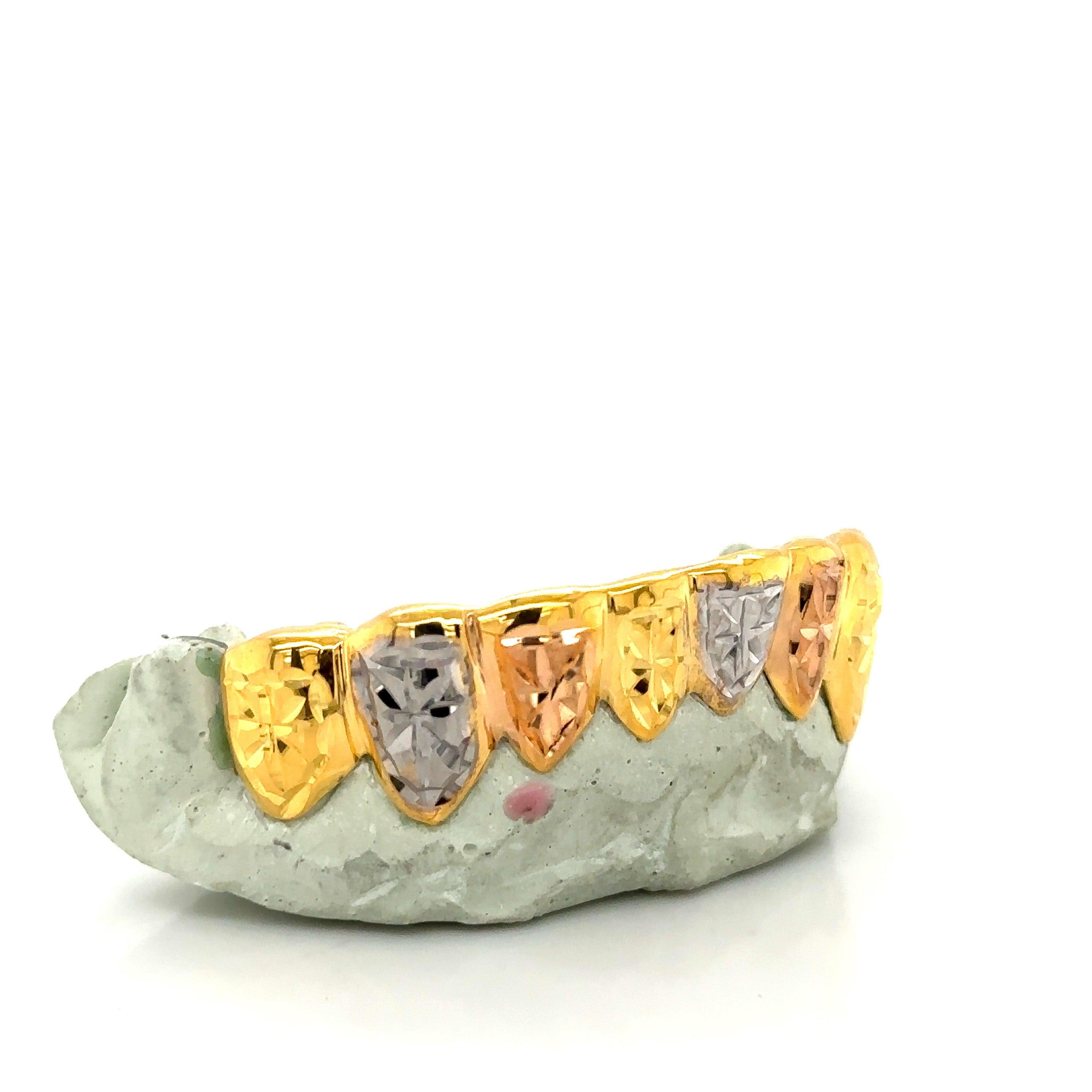 8pc Tri Tone Valentino Bottom Grillz - Seattle Gold Grillz