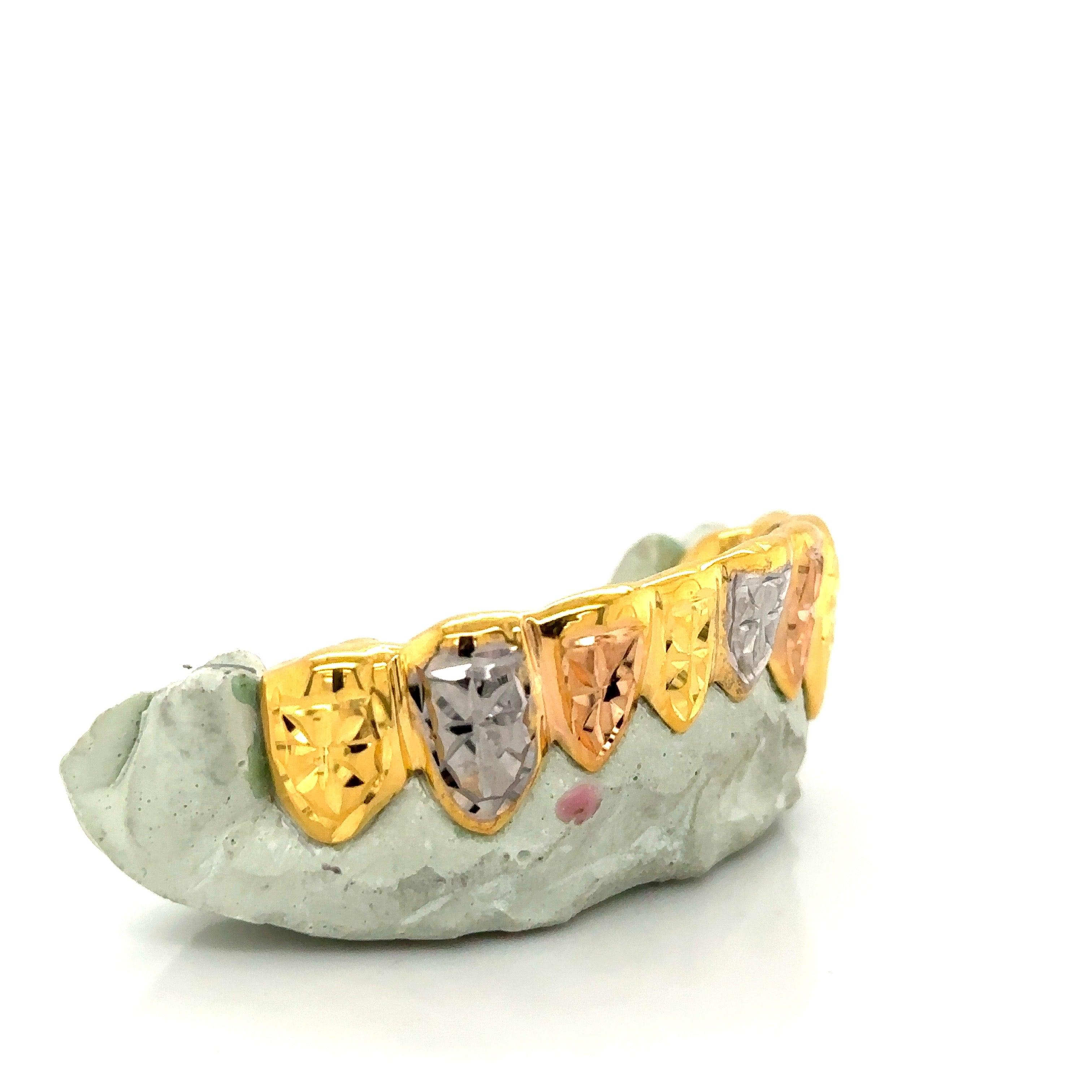 8pc Tri Tone Valentino Bottom Grillz - Seattle Gold Grillz