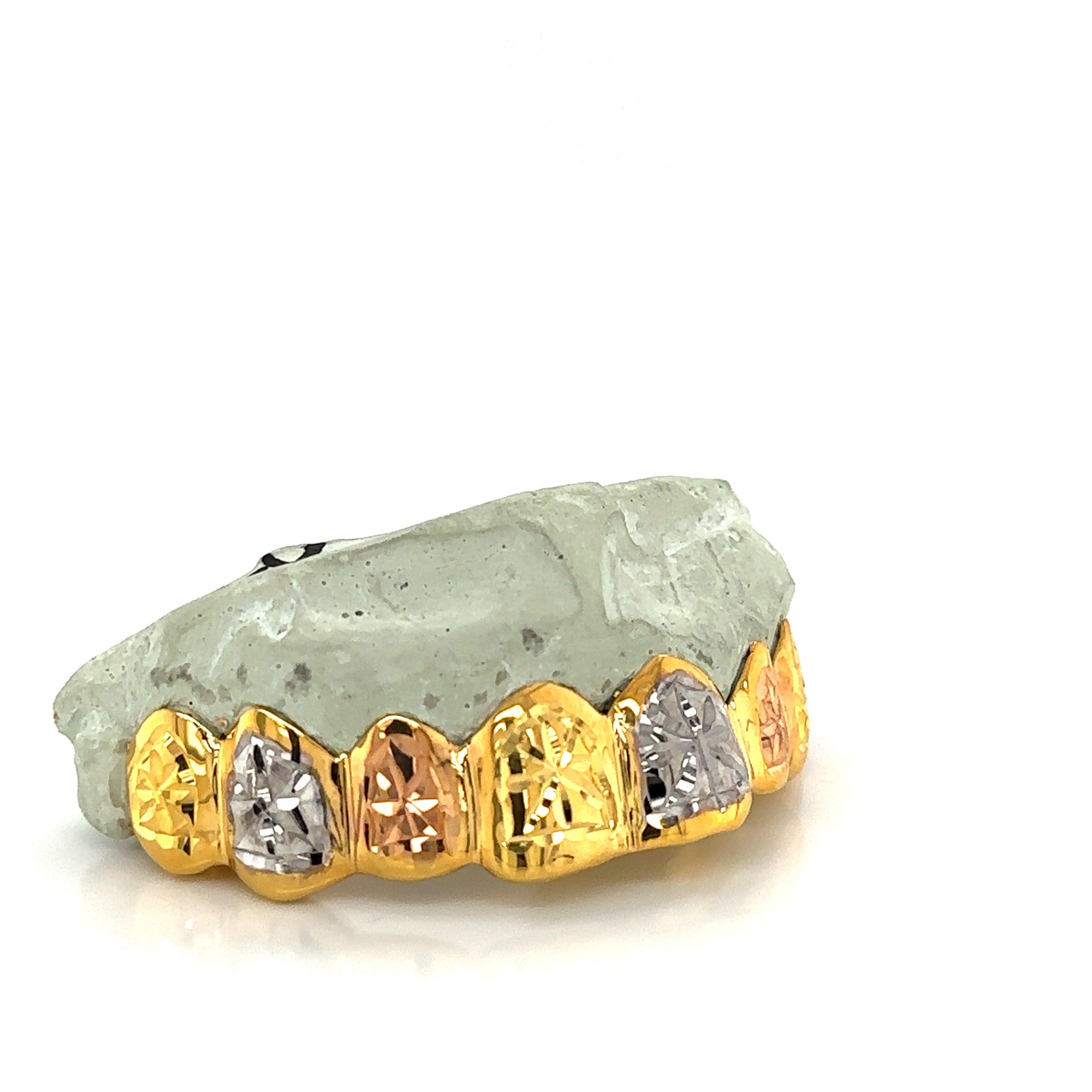 8pc Tri Tone Valentino Top Grillz - Seattle Gold Grillz