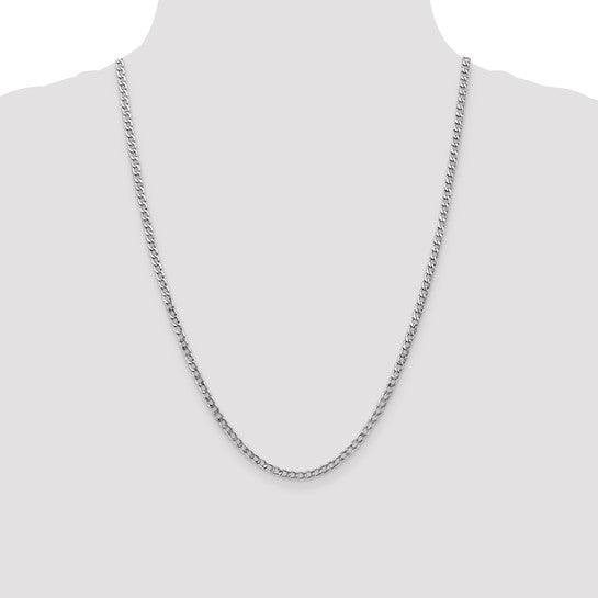 14k White Gold 3.35mm Semi-Solid Curb Link Chain