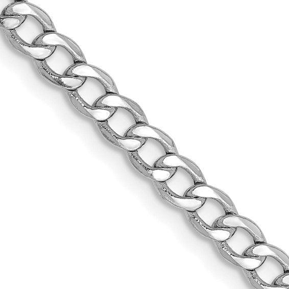 14k White Gold 3.35mm Semi-Solid Curb Link Chain