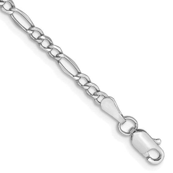 14k 2.5mm White Gold Figaro Anklet