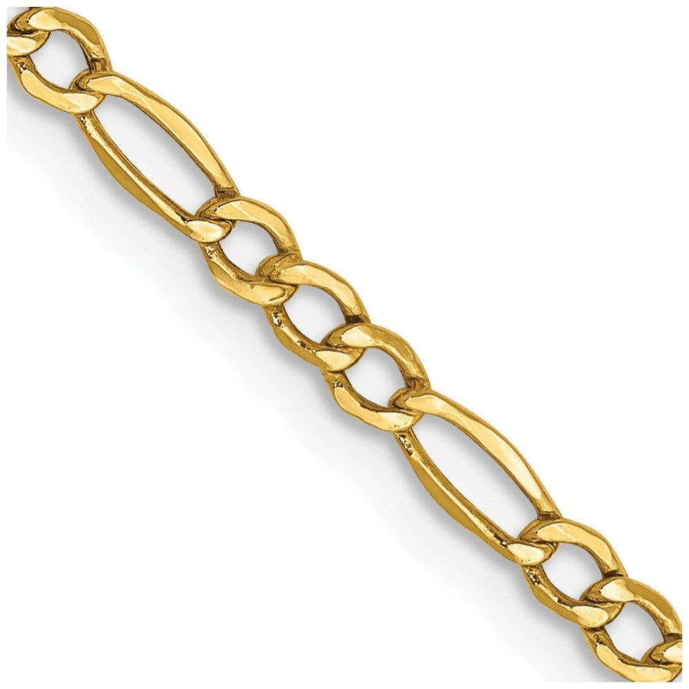 14K Yellow Gold Semi-Solid Figaro Chain — 2.5 mm