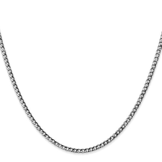 14k White Gold 2.5mm Semi-Solid Curb Link Chain