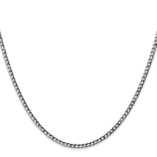 14K White Gold 2.5mm Semi-Solid Curb Chain