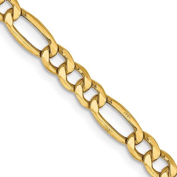 14k 4.20mm Semi-Solid Figaro Chain