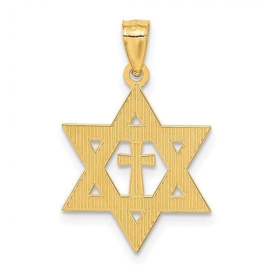 14k Diamond-cut Star of David w-Cross Pendant