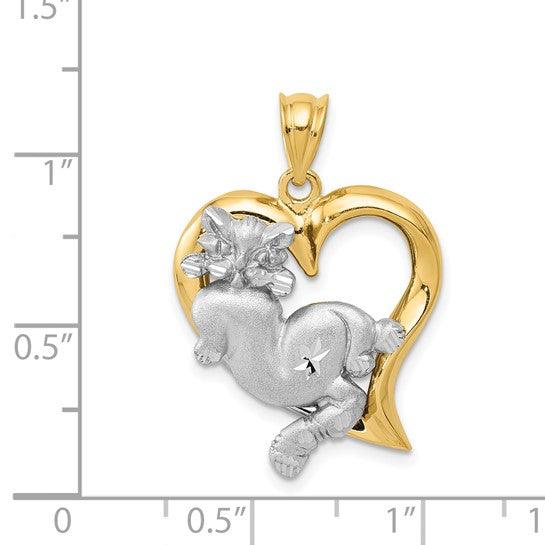 14k Two-tone Cat in Heart Charm
