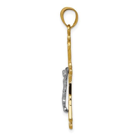 14K Two-tone Diamond-cut Crucifix Pendant