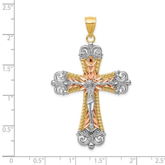 14k Tri-color Crucifix Cross Pendant