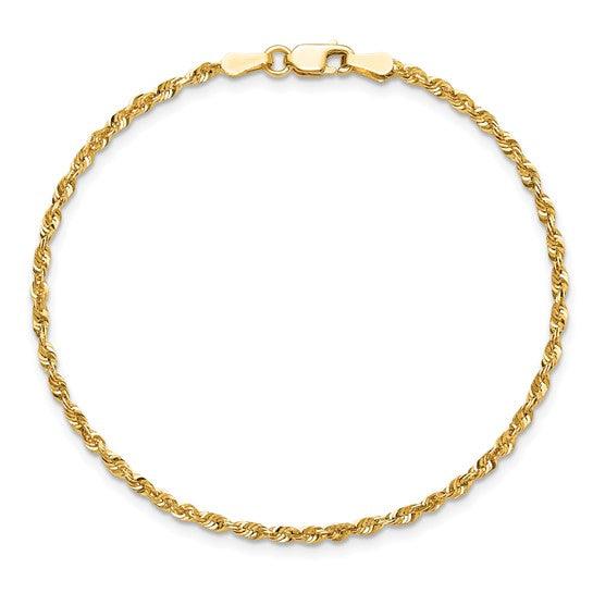 14K Yellow Gold 2mm Diamond-Cut Extra-Light Rope Bracelet - Seattle Gold Grills