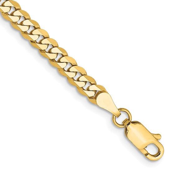 14K Yellow Gold 3.9mm Flat Beveled Curb Bracelet - Seattle Gold Grills
