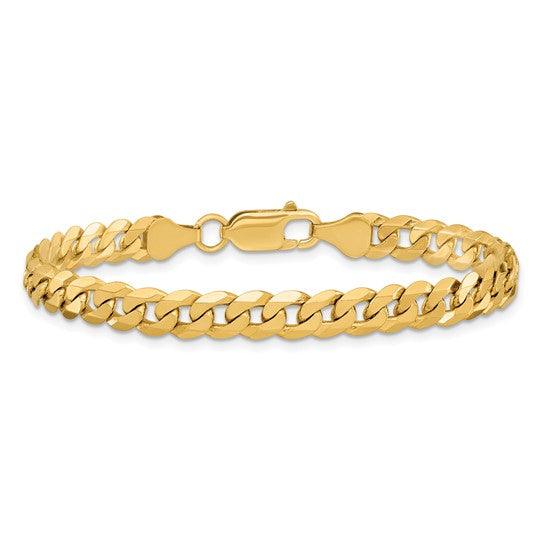14K Yellow Gold 6.25mm Flat Beveled Curb Bracelet - Seattle Gold Grills
