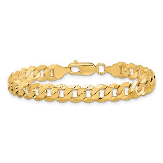 14K Yellow Gold 7.25mm Flat Beveled Curb Bracelet - Seattle Gold Grills