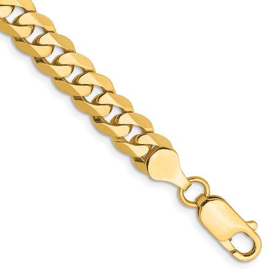 14K Yellow Gold 7.25mm Flat Beveled Curb Bracelet - Seattle Gold Grills