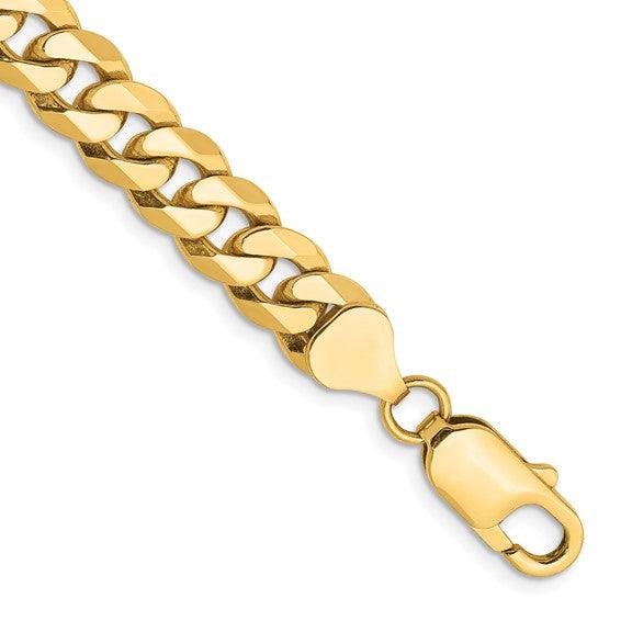14K Yellow Gold 8mm Flat Beveled Curb Bracelet - Seattle Gold Grills