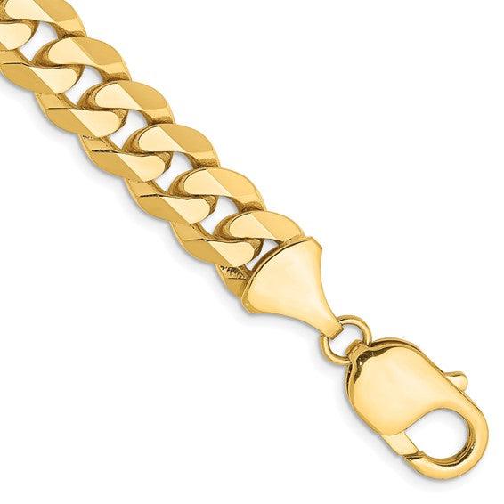 14K Yellow Gold 9.5mm Flat Beveled Curb Bracelet - Seattle Gold Grills
