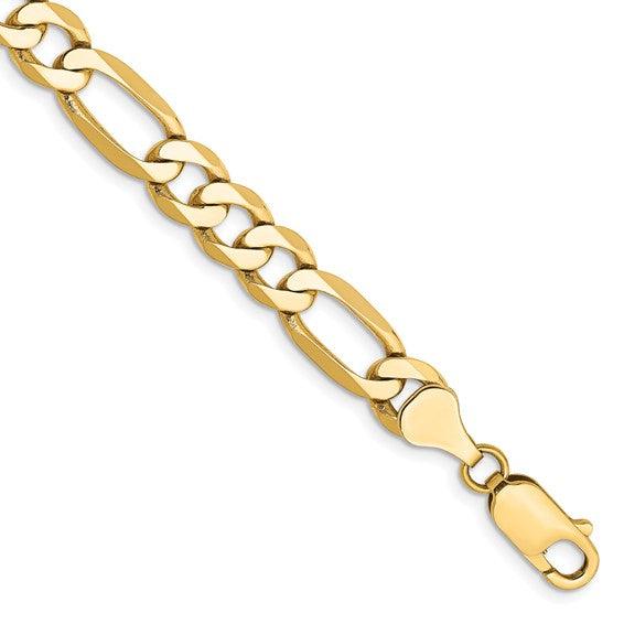 14K Yellow Gold Flat Figaro Bracelet - Seattle Gold Grills