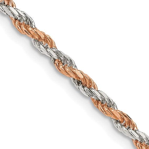 Sterling Silver 2.5mm Rose Vermeil Diamond-cut Rope Chain