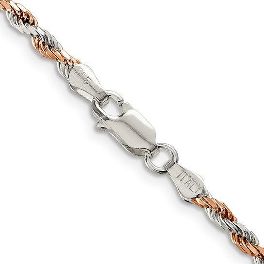 Sterling Silver 2.5mm Rose Vermeil Diamond-cut Rope Chain