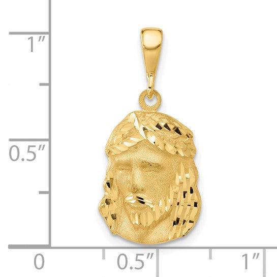 14K Satin and Diamond-cut Jesus Medal Pendant