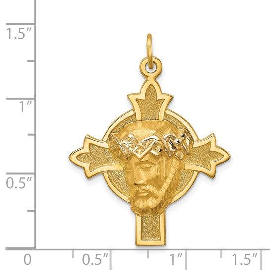 14k Hollow Polished/Satin Medium Jesus Medal Cross