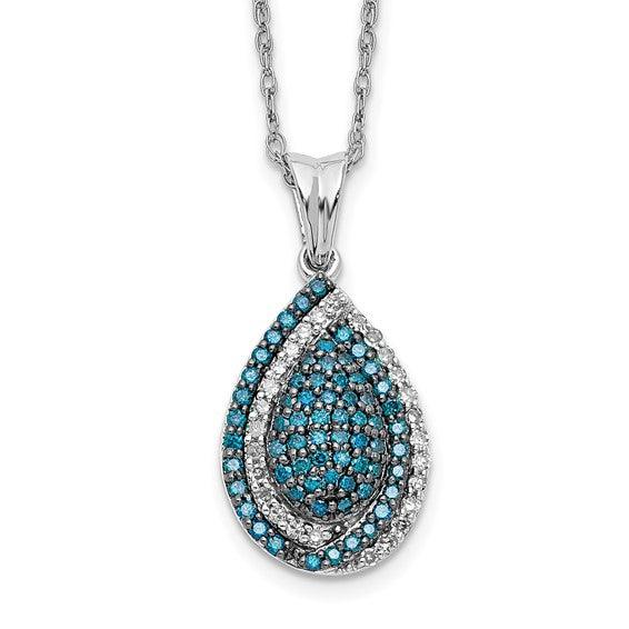 14k White Gold Blue & White Diamond Teardrop Necklace