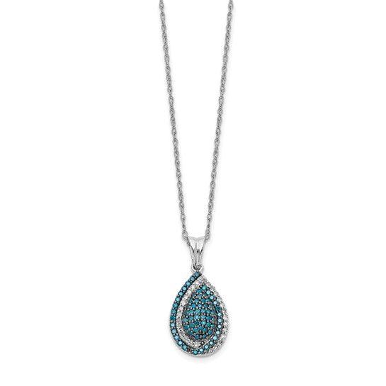 14k White Gold Blue & White Diamond Teardrop Necklace