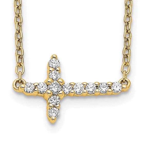 14k Diamond Sideways Cross Necklace