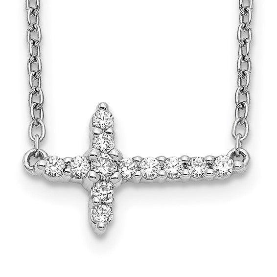 14k Diamond Sideways Cross Necklace