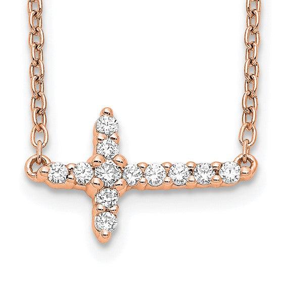 14k Diamond Sideways Cross Necklace