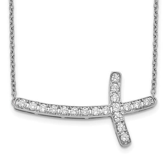 14k White Gold Diamond Sideways Cross Necklace