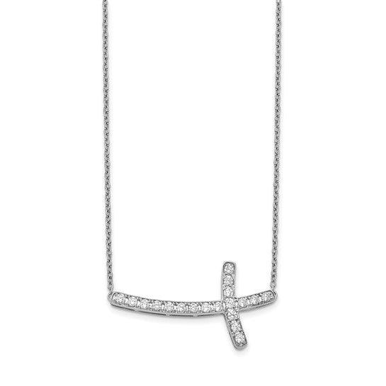 14k White Gold Diamond Sideways Cross Necklace
