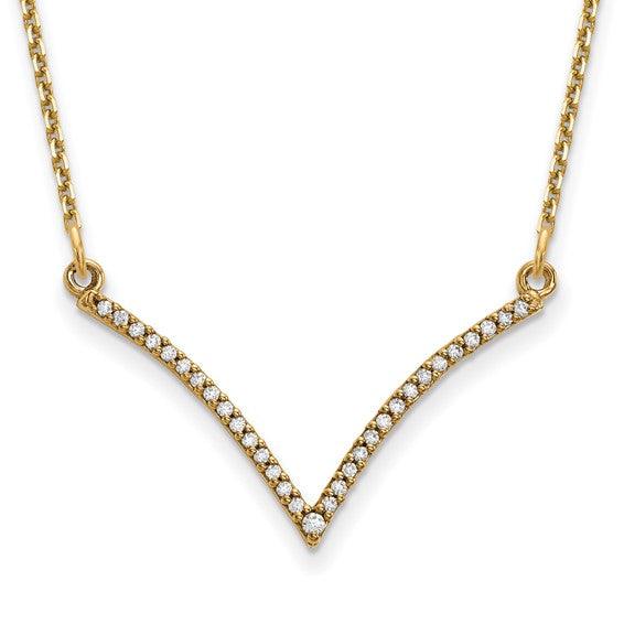 14k Gold Diamond V Necklace
