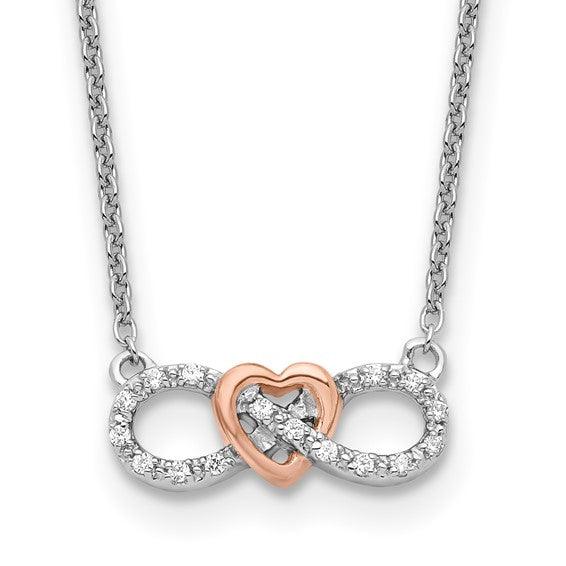 Diamond or White Sapphire Heart Infinity Necklaces